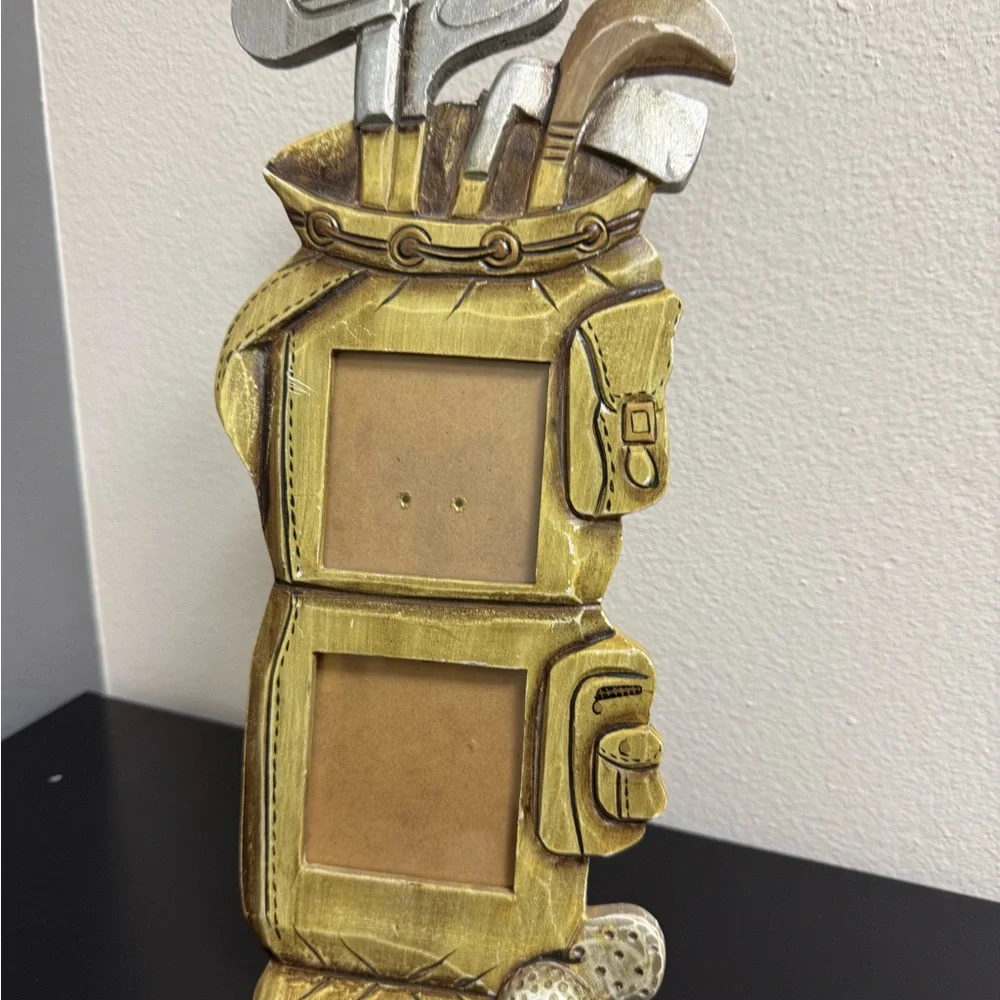 Gold Silver Golf Bag Double‎ Picture Frame 2.5x2.5” wall mount